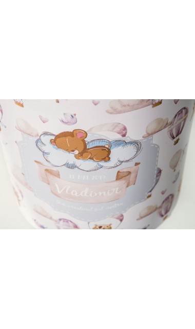 Trusou de botez pentru baieti cu ursuleti si baloane de aer cald, Puf Teddy Bear 13